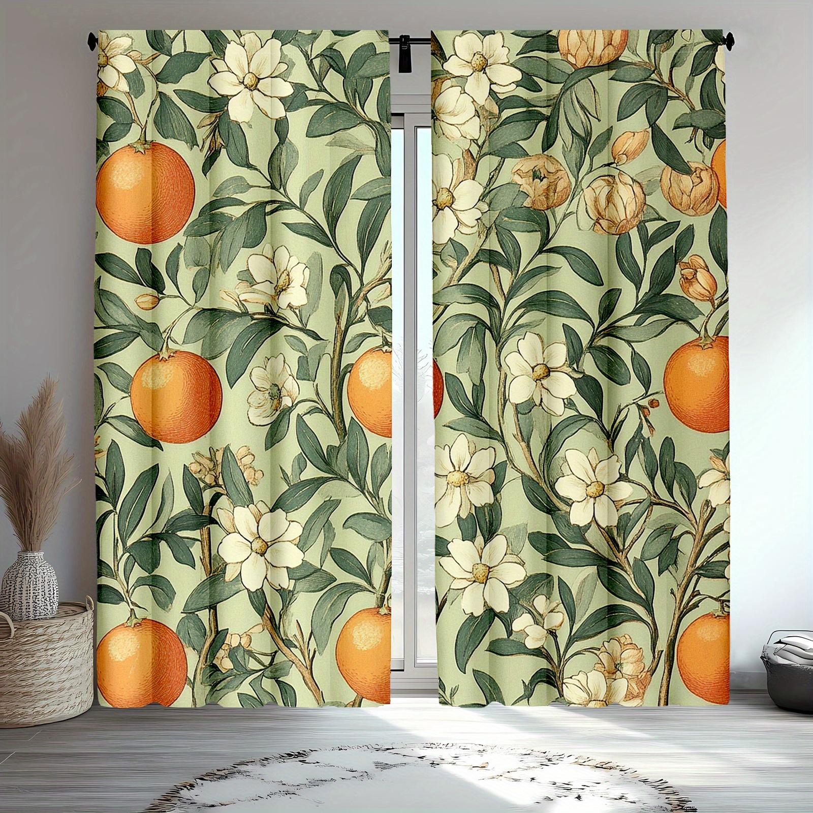 

Orange Citrus Print Pattern Curtains Polyester Fabric Suitable Bedroom Living Room Decoration Curtain Made Of Washable Great Ready W100*H70(CM)-Hooks&1PCS