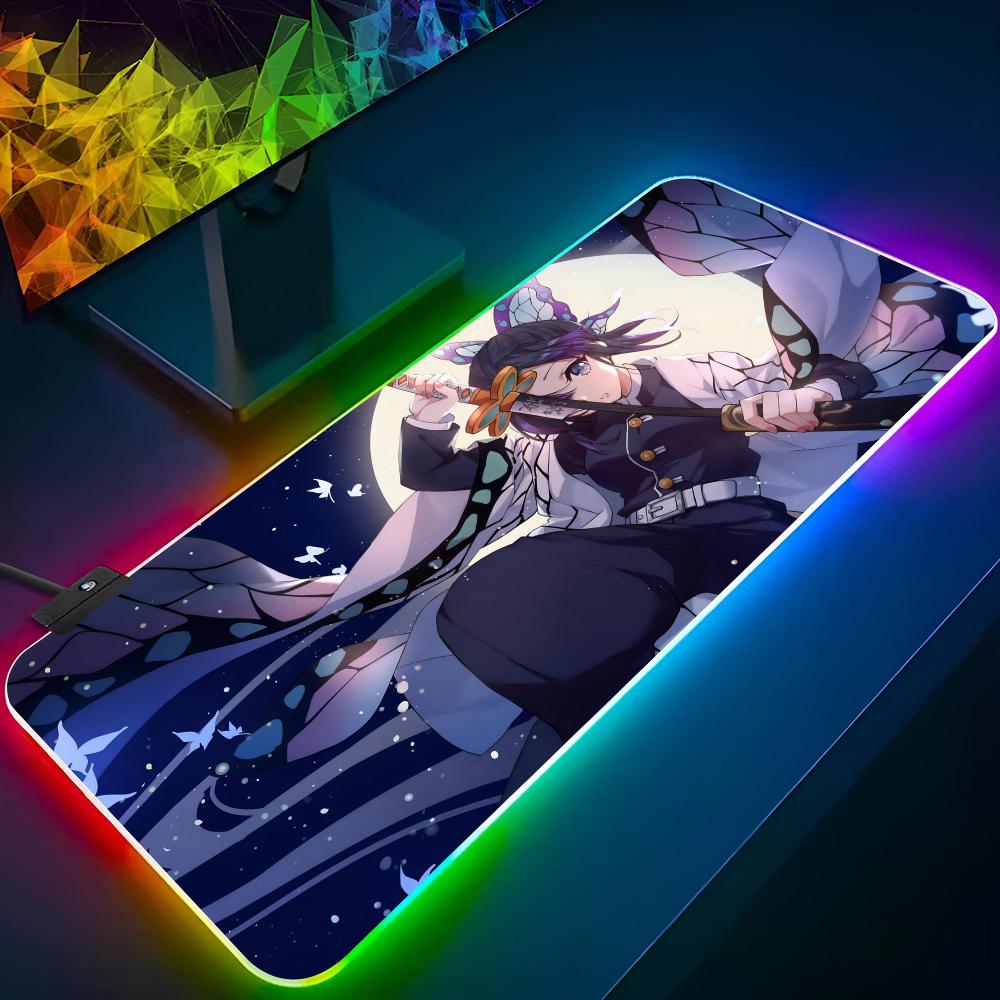 Anime Demon Slayer Mouse Pad Gaming Rgb Anime Mousepad Backlit Keyboard Gamer Girl Xxl Laptop Mat Table Pads Deskpad