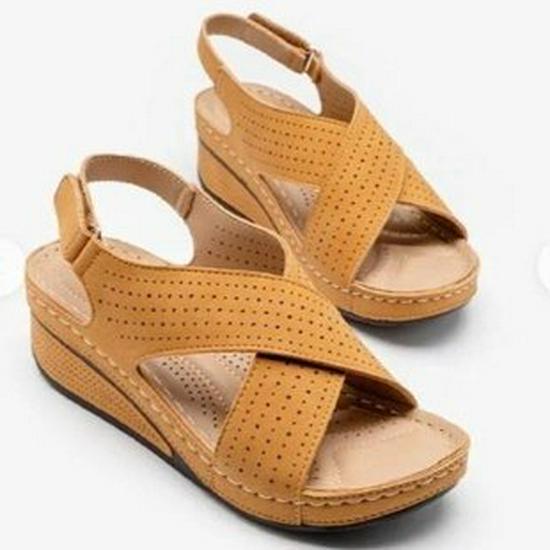 Plus Size Women's Summer Wedge Sandals - Breathable, Velcro Strap, Thick Sole, Hollow Design