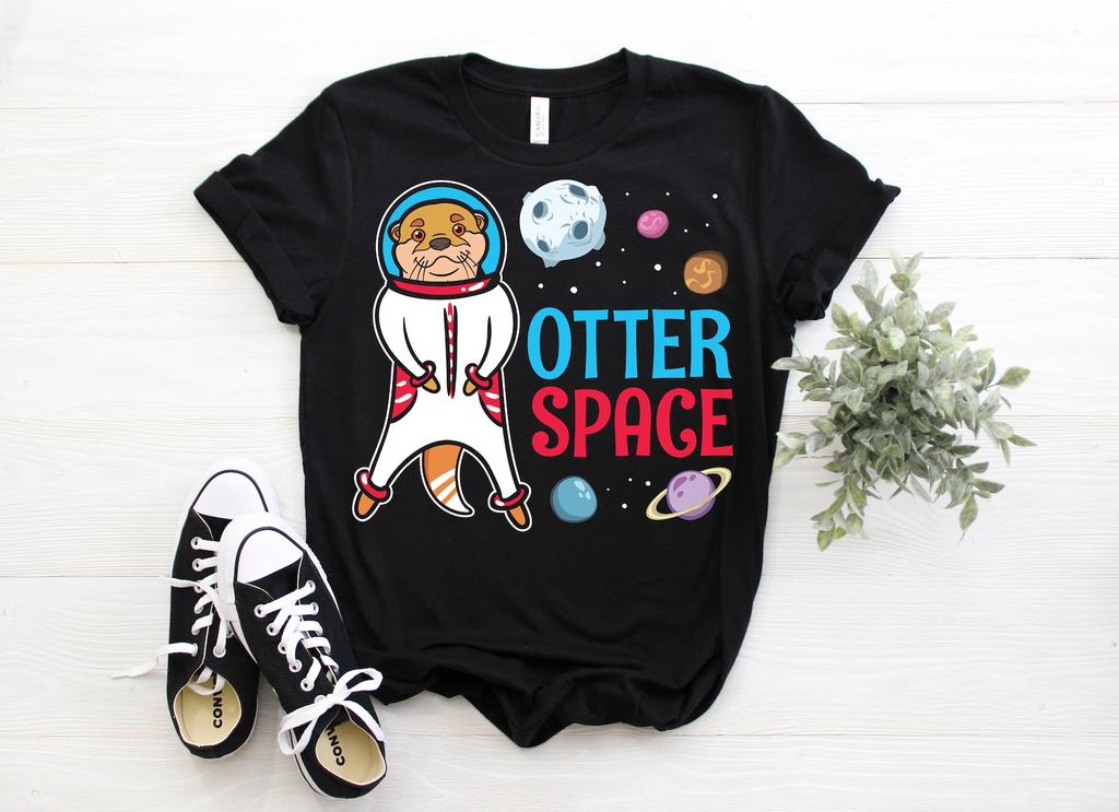 Otter Space Astronaut Spaceman Funny T-Shirt, Otters Lover Gift, Cute Animal Solar System, Dwarf Planets, Galaxy Costume Outfit Clothes,