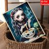 DIY Pearl Bead Art Canvas Gothic Girl Eating Pasta Pattern Frameless 3D Painting Kit for Bedroom Living Room Wall Decor