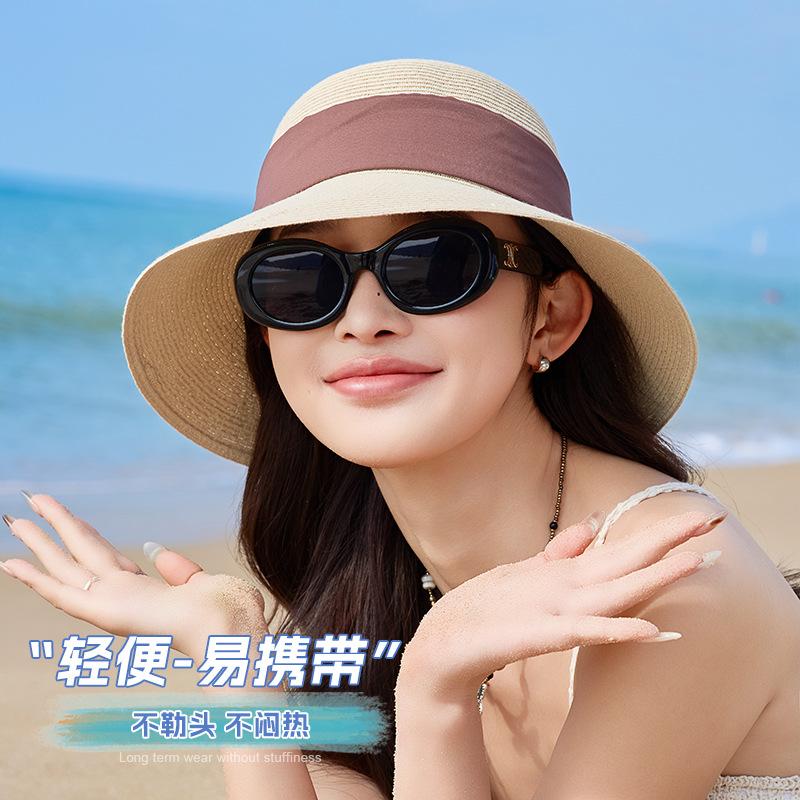 Summer Hat Women's Fashion Temperament Lafite Straw Hat Summer Sunscreen Visor Bucket Hat Streamer Grass Hat