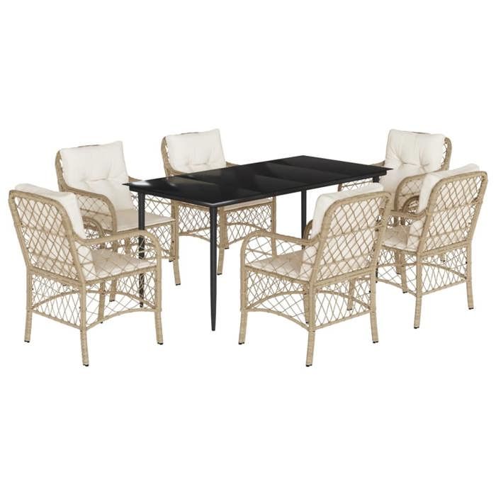 VidaXL 7-Piece Garden Dining Set with Cushions, Patio Table and Chairs, Outdoor Furniture Terrace, Modern, 3212142