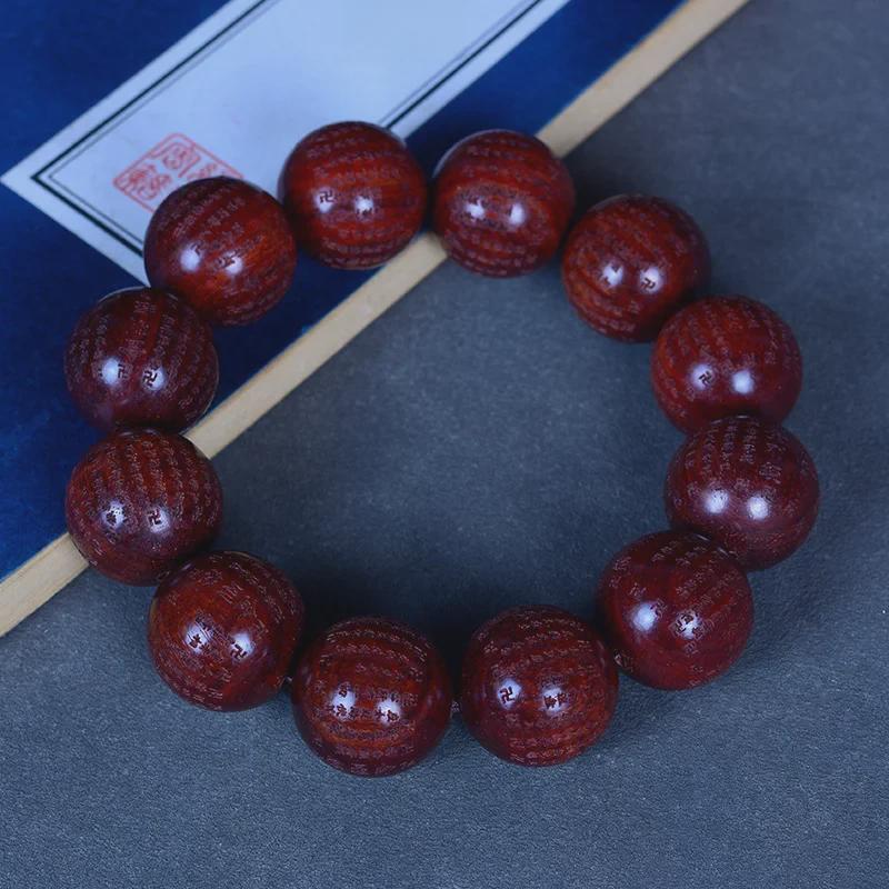 

Мужской браслет из красного сандалового дерева с резными бусинами сутры сердца Праджняпарамиты из Хуанхуали 20mm*12 beads