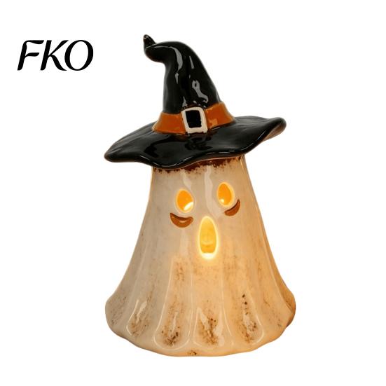 Niedliche Geisterfigur für Regale Hexenhut Teelichthalter, Vintage Harz Halloween Tischdekoration Gemütliche Partyartikel mit Warmem Schein Bauernhaus