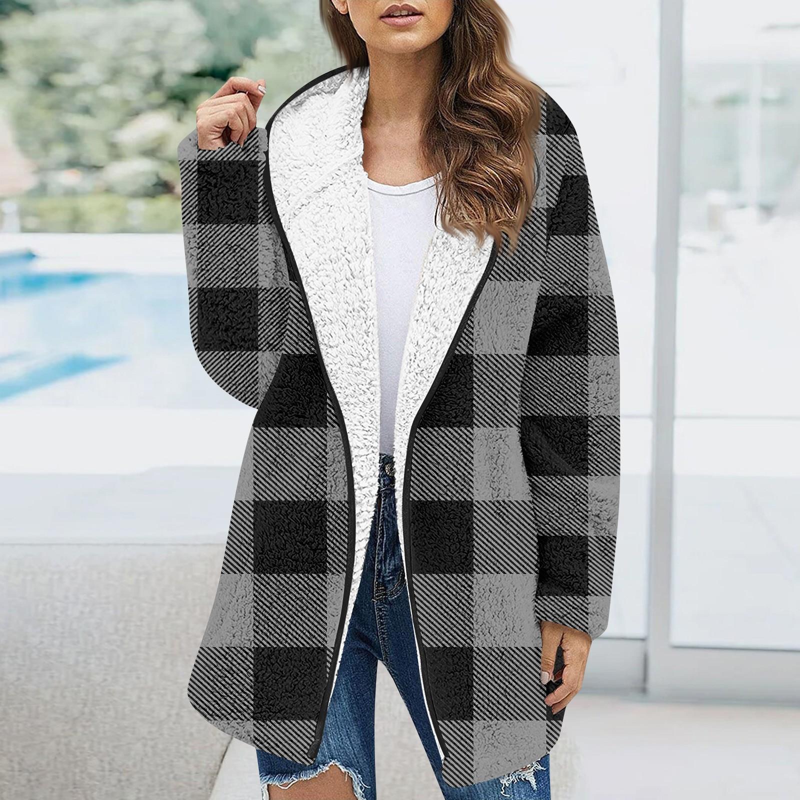 

Женская модаЗимняя плюшевая клетчатая куртка с длинным рукавом XXL тёмно-синий