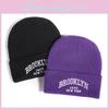 Unisex Trendy Letter Embroidery Warm Acrylic Knit Hat For Outdoor Casual Wear