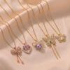 Versatile Titanium Steel Heart & Butterfly Rhinestone Necklace - Women's High-End Jewelry Accessory