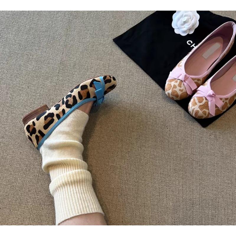 Fashion Leopard Women Loafers Shoes Fashion Flats Sandals Bow Dress Woman Heels Shoes 2025 Designer Brand Elegant Lolita Mujer Zapatos