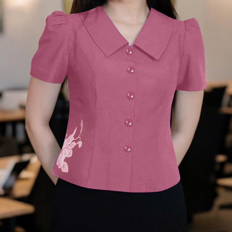 ZANZEA Women Turn Down Collar Summer Short Sleeve Casual Print Blouse