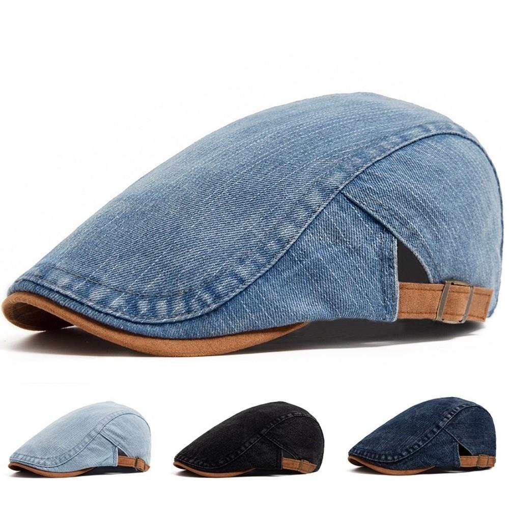 Denim Cotton Beret Hat Soft Material Peaked Cap Adjustable Flat Visor Hat Casual Wear