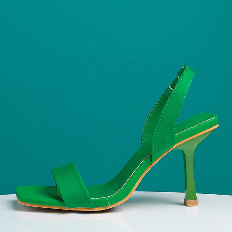 Liyke New Arrival Fashion Green 8 .5cm Gladiator Heels Sandals Summer High Quality Cozy Leather Square Toe Slip -On Shoes Women