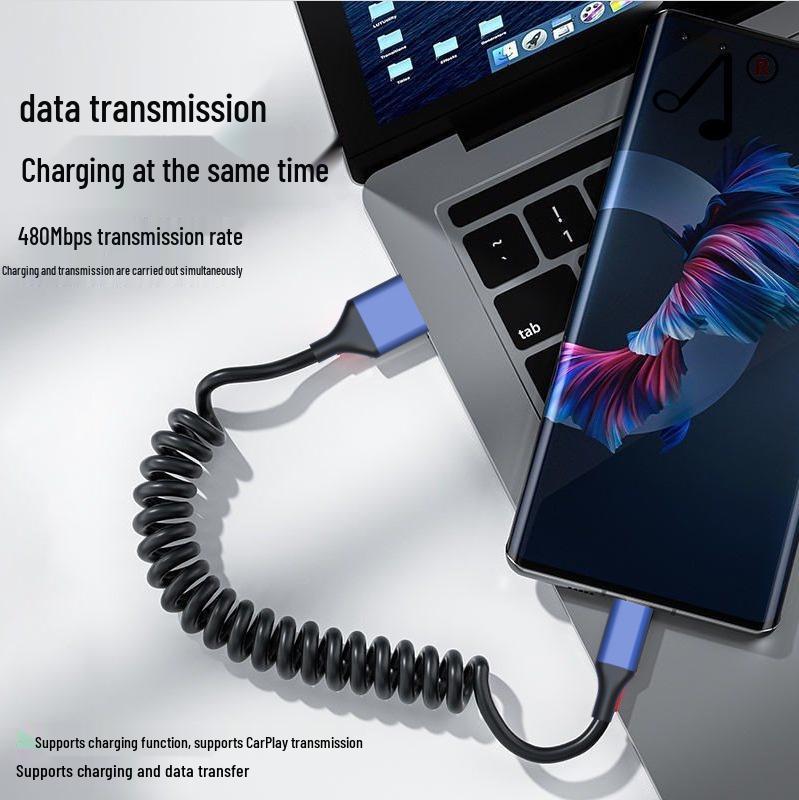 Spring-Stretch Type-C Fast Charging Cable for Phones & Tablets