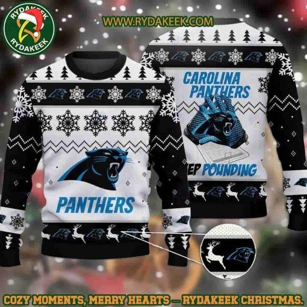 NFL Carolina Panther Keep Pounding Christmas Ugly Sweater Unisex T-Shirt L