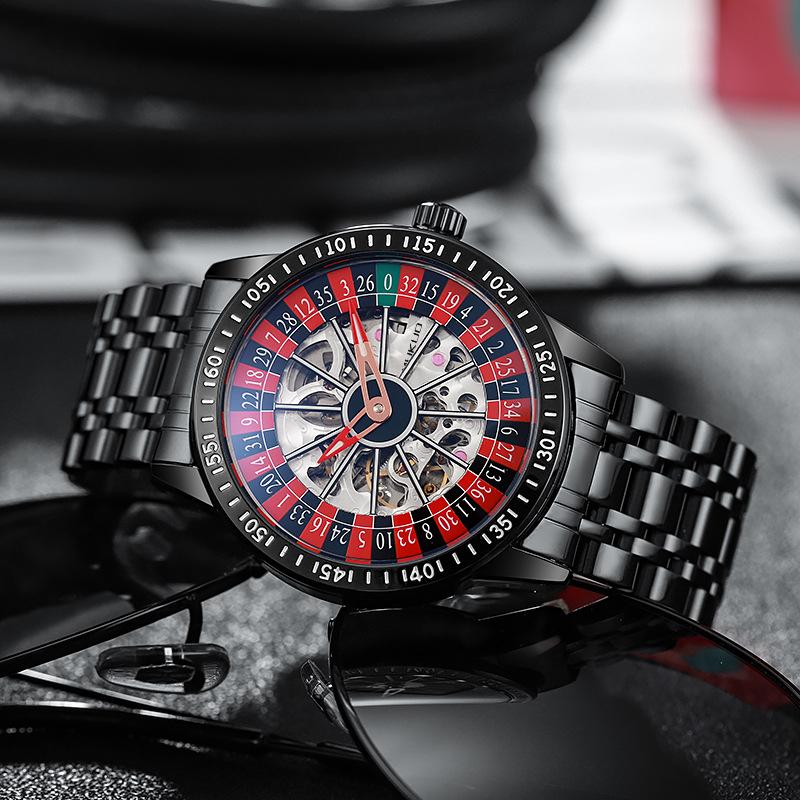 Herren Mechanische Uhr Automatisch Glücksspiel Drehende Scheibe Zifferblatt Armbanduhr Wasserdicht Leuchtende Uhr