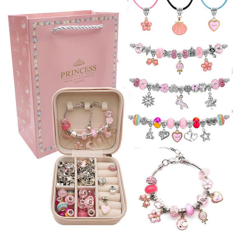 66-Piece DIY Rainbow Unicorn Beaded Bracelet & Necklace Set - Perfect Birthday Gift Box