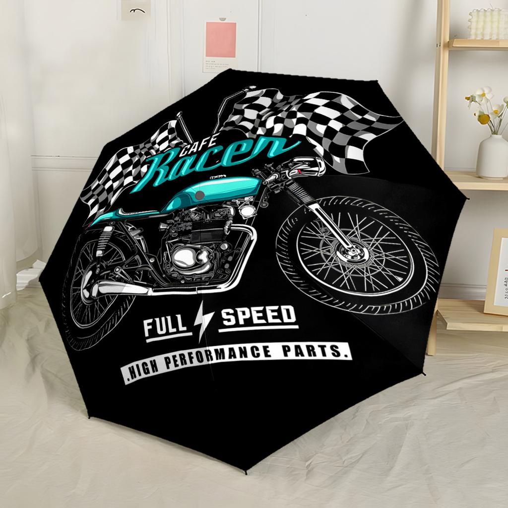 Buntglas Motorrad Kunst Automatischer Regenschirm Kompakt 8 Speichen Leichte Stabile Konstruktion Ganzjahres-Regenschirm für Reisen Modisches Accessoire