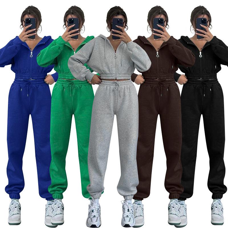 Two Pieces Tracksuits for Women Short Zipper up Hoodies Sweatshirts Coats and Drawstring Waist Sweatpants Casual Sport Clothing