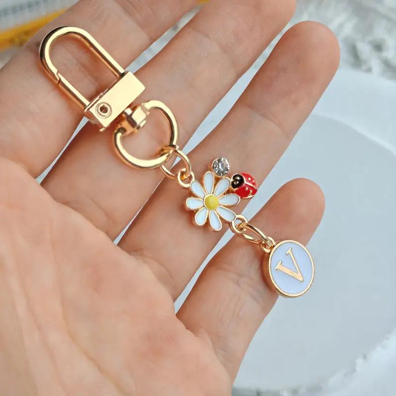 Ladybug A-Z Alphabet Pendants Keyring Initials 26 Letters Keychains Handbag Ornaments Diy Girls Kids Jewelry Gifts