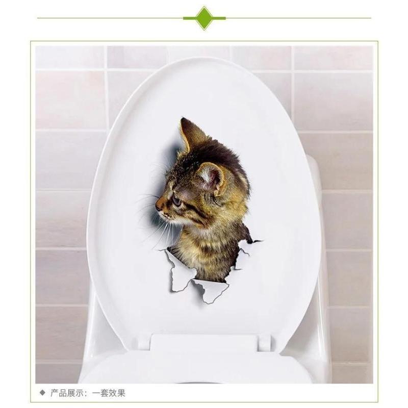 Cats 3D Wall Sticker Toilet Stickers Hole View Vivid Dogs Bathroom For Home Decoration Animals Vinyl Decals Art Wallpaper Poster