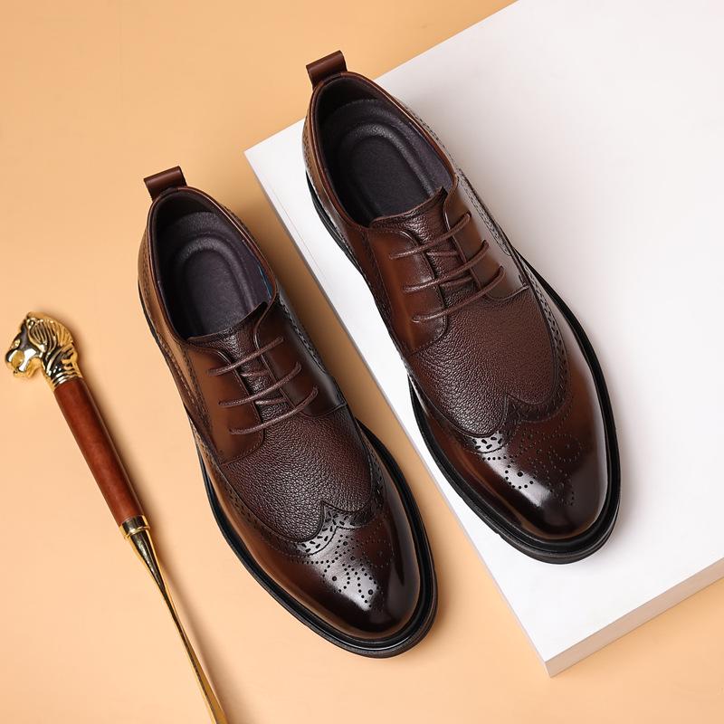 Men's Spring Business Brogue Leather Shoes - Genuine Leather Hollow Sandals