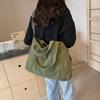 Solid Color Corduroy Bag Women's Large Capacity Shoulder Crossbody Bag Commuter Tote Bag