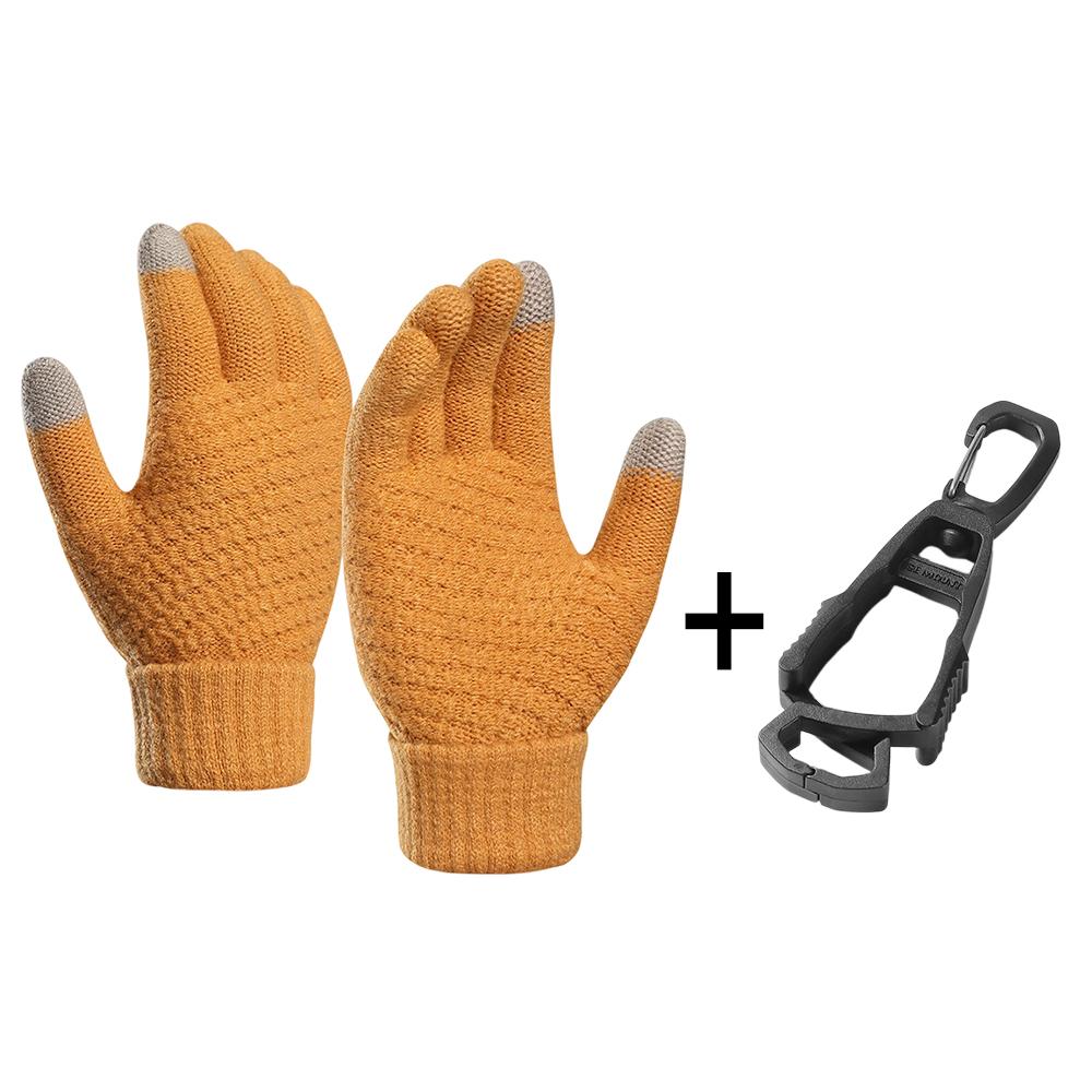3pcs Winter Touch Screen Gloves with Clip Warm Elastic Knitted Full Finger Gloves for Men and Women for Outdoor Cycling Driving