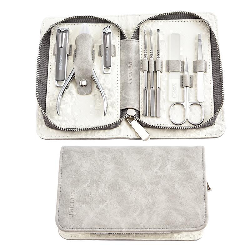 7-Piece Stainless Steel Manicure Set with Leather Case - Nail Clippers and Scissors