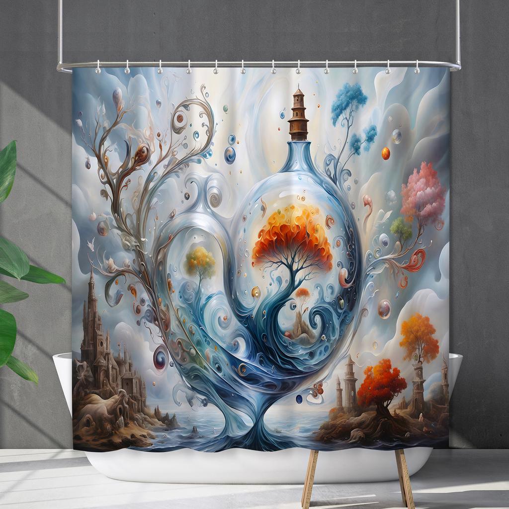 Shower Curtain Waterproof And Mildew-Proof Digital Printing Plants, Flowers And Plants, New Bathroom Shower Cloth, Partition Curtain Free Of Punching