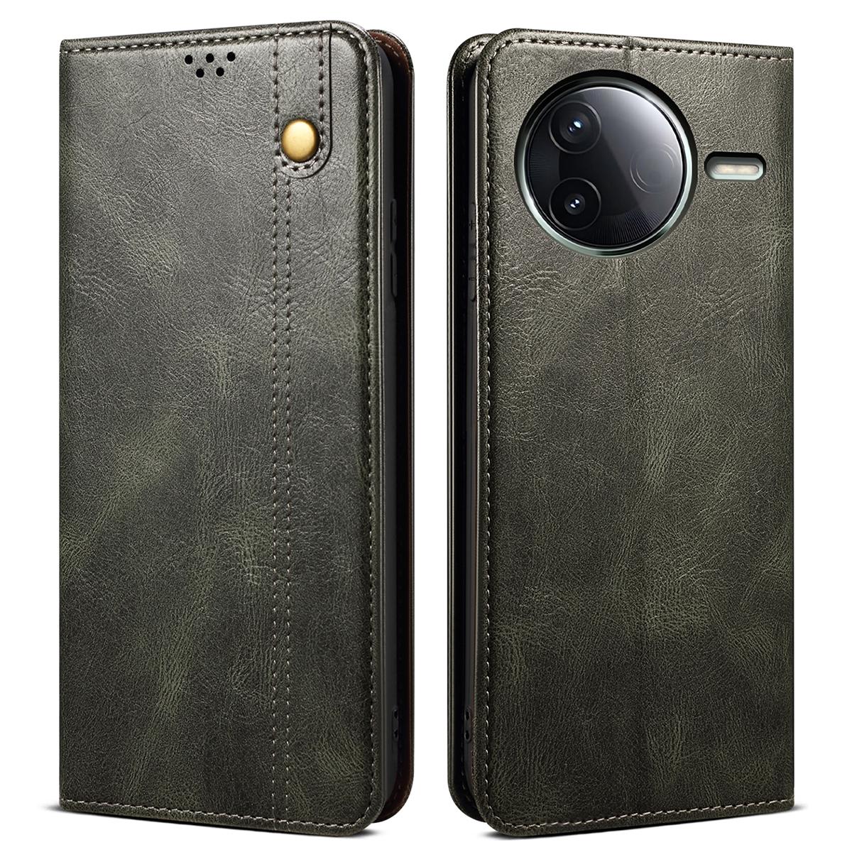 

For Xiaomi Poco F7 Ultra 5G/Redmi K80 Pro 5G Case Crazy Horse Texture Waxy Leather Wallet Stand Phone Cover Green