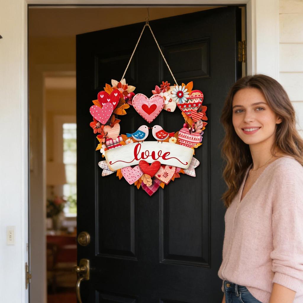 Valentine's Day Door Sign Wooden Valentine Heart Porch Sign Decor Front Door Wreath Decorations For Porch Farmhouse Wall Window