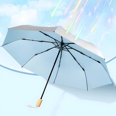 Einfarbiger Holzgriff Dreifach-Schirm Großhandel 8-Speichen Silberkleber Sonnenschutz und UV-Schutz Faltbarer Schirm Manueller Schirm