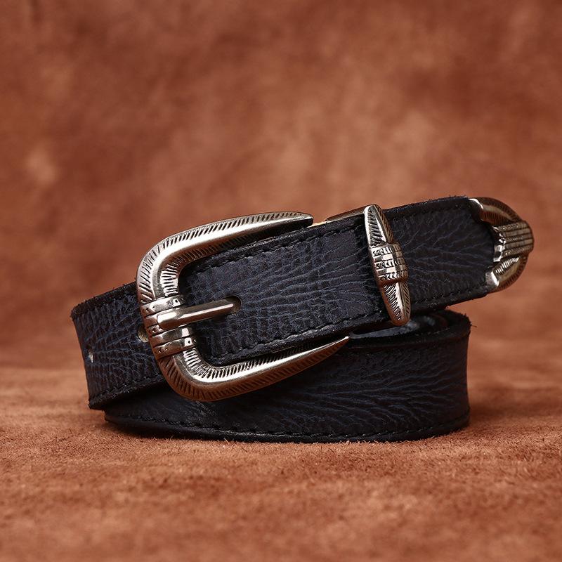 Belte kvinners personlighet Trendy All-Match Retro Preg Ekte Cattlehide Lær Overflate Uformell jeans Pin Spenne Belte Dame