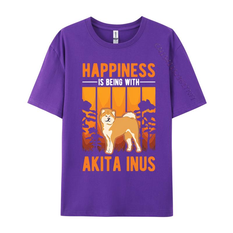 Happiness Is Being With Akita Inus Tshirt Black Tees Newest Hip Hop Cotton Men Top Tshirts Printing