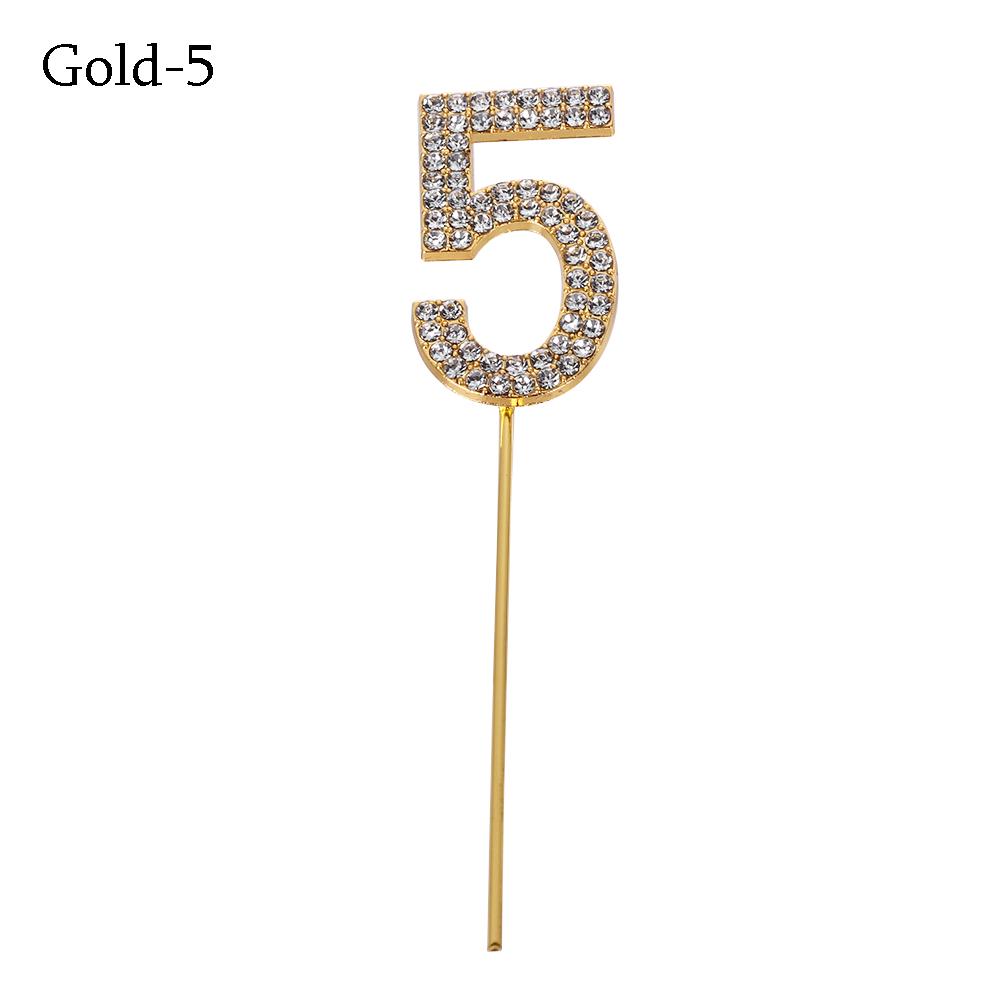 1PC Number"0-9" Cake Topper Gold Diamond-studded Cake Topper for Dessert Anniversary Birthday Party Decoration Wedding Supplies