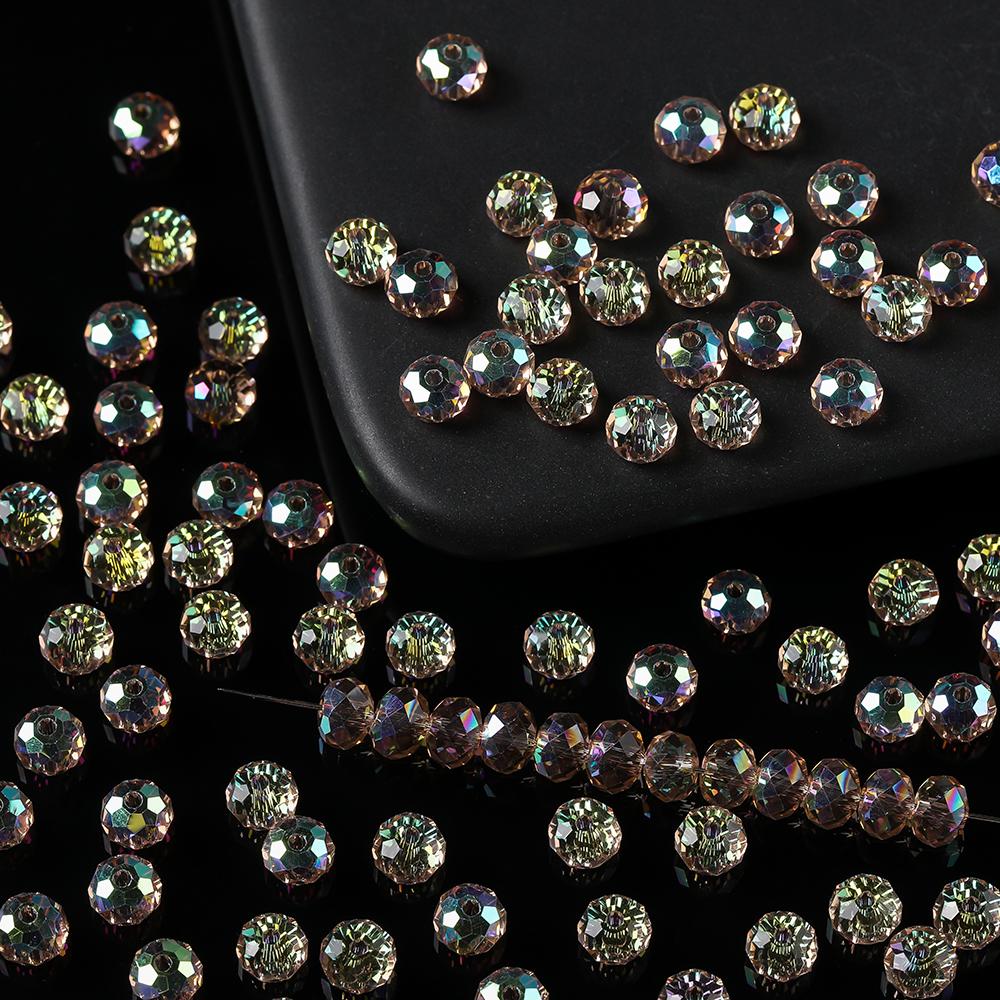 50pcs AB Color Glass Faceted Flat Round Beads Spacer Loose Beads for DIY Necklace Bracelet Earring Jewelry Making Accessories