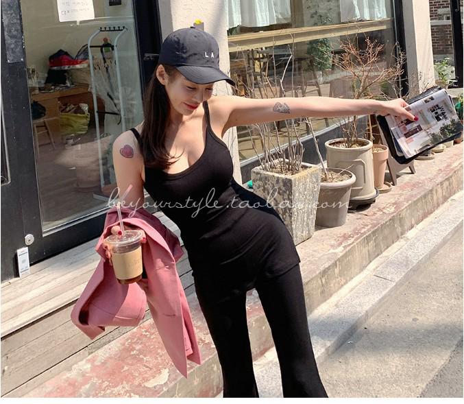 Same-Day Shipping: Cozy Korean Fashion Set – Soft Black Camisole + Relaxed Fit Long Pants