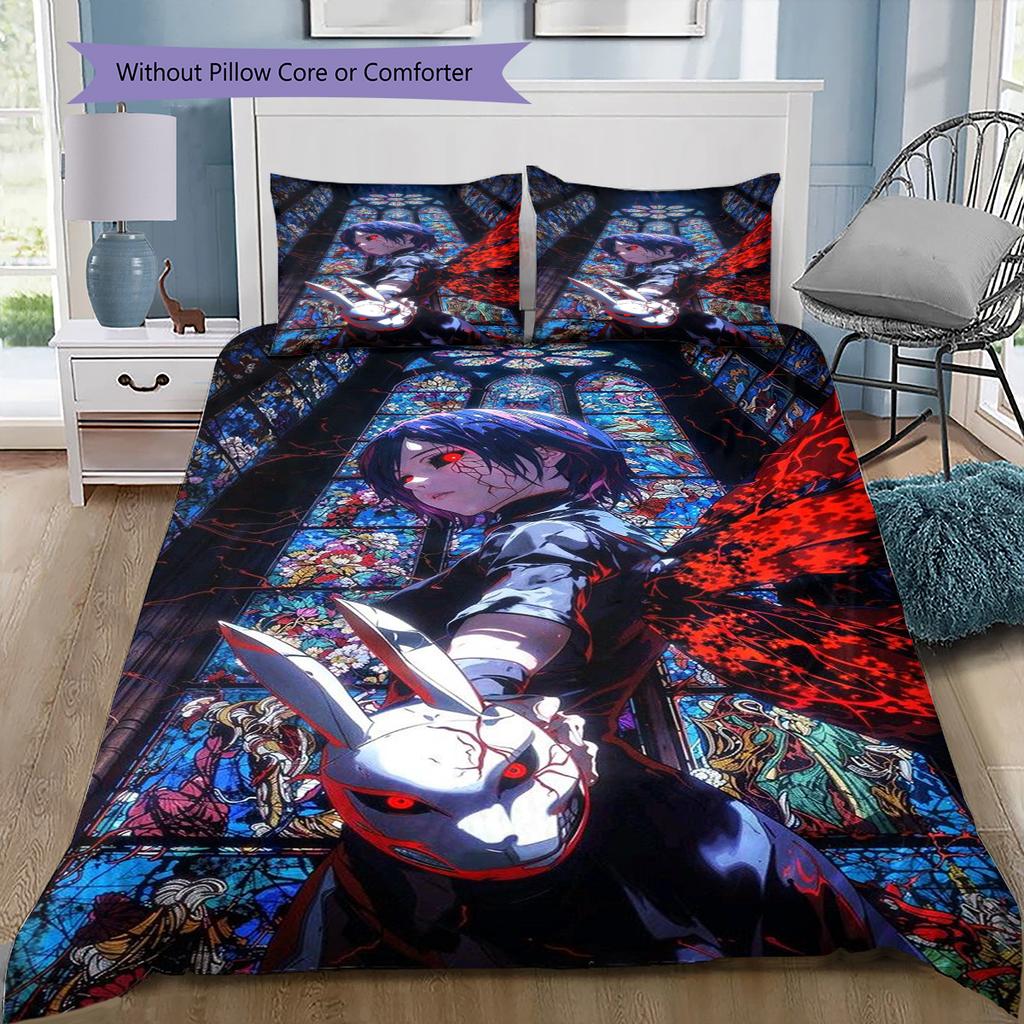 Anime Pattern Bedding Quilt Set Quilt Cover Pillowcase Home Decoration Birthday Gift (1 * Duvet Cover + 2 * Pillowcase, Without Core)