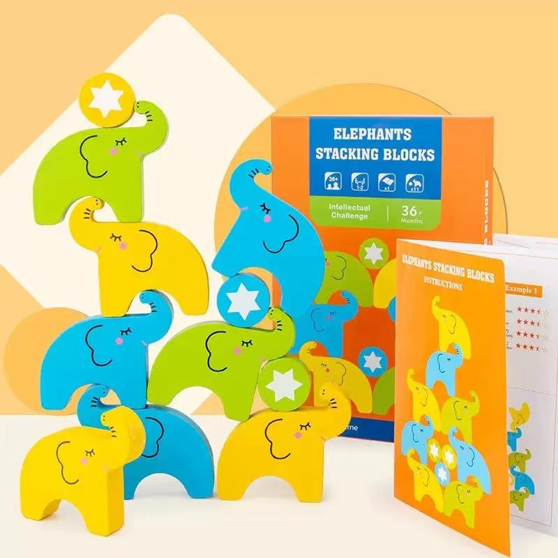 Children's wooden stacking music balance color primary color building block stacking height male and female treasure balance game toy