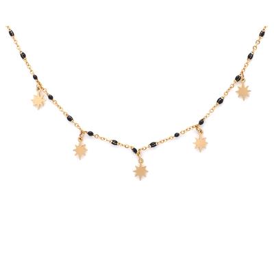 [Q5020] - Designer Steel Necklace 'Une Etoile Est Née' Black Gold - 6x5 Mm