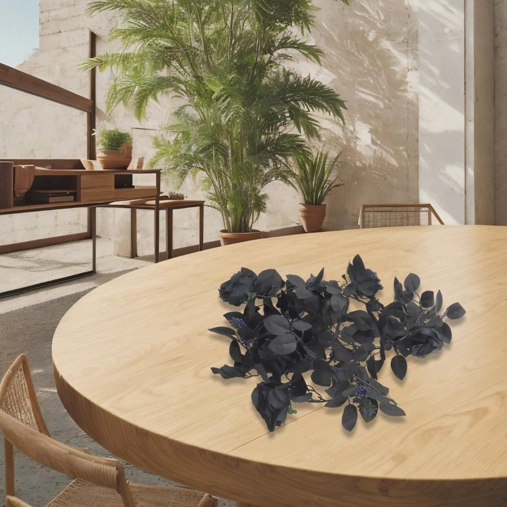 Black Artificial Rose Vines 175cm Halloween Garland Halloween Rose Leaf Vines  Table Centerpiece
