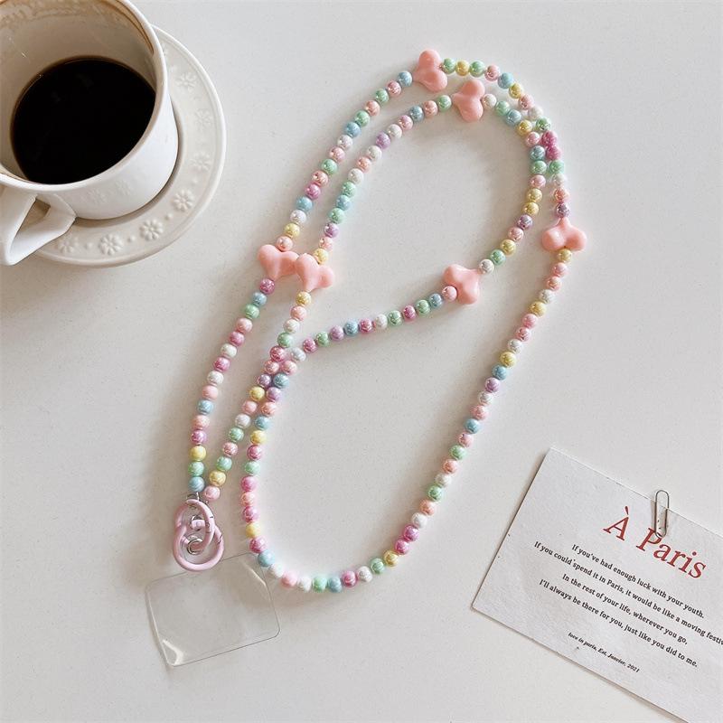 Korean Style Sweet Girl Colorful Heart Handmade Beaded Phone Case Long Chain Strap Crossbody Internet Celebrity New Chain