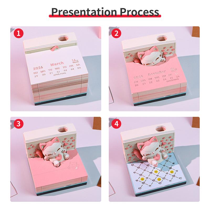 Time Piece Kalender 2026 Schreibtischkalender mit LED-Licht 3D Abreißkalender Papierschnitzkunst Notizblock Geschenk Weihnachten