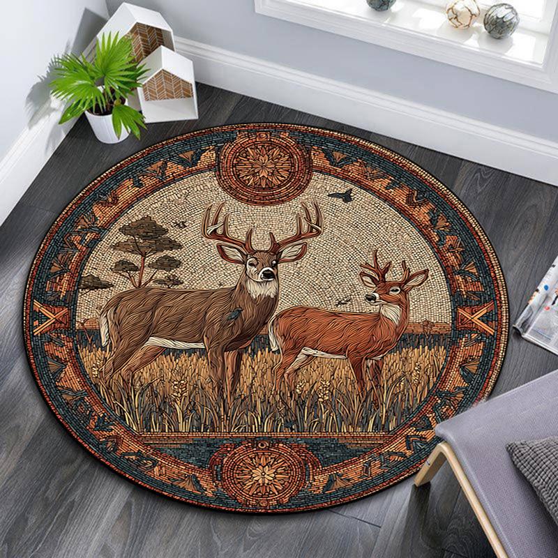 

Forest Deers Round Area Rug,Carpet Rug for Living Room Bedroom Sofa Playroom Decor,Non-slip Floor Mat 80cmx80cm