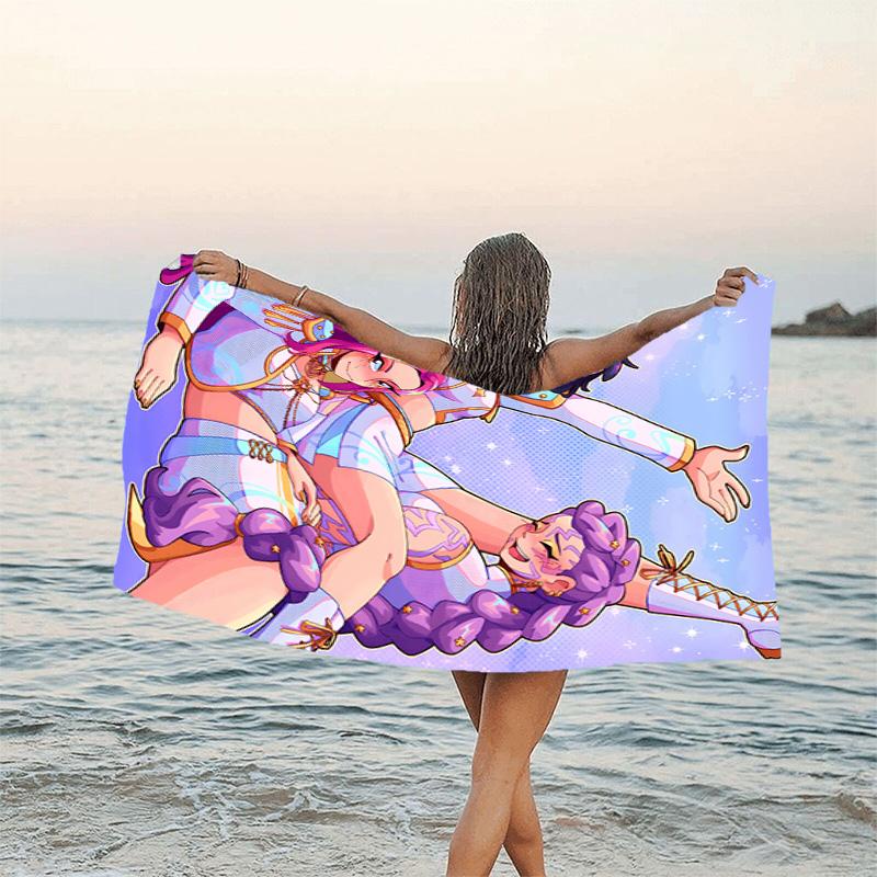 1pc KPop Demon Hunters5 Beach Towel, Beach and Seaside Swimming Pool Equipment, Fashion Pattern, Rectangular, Travel Essentials