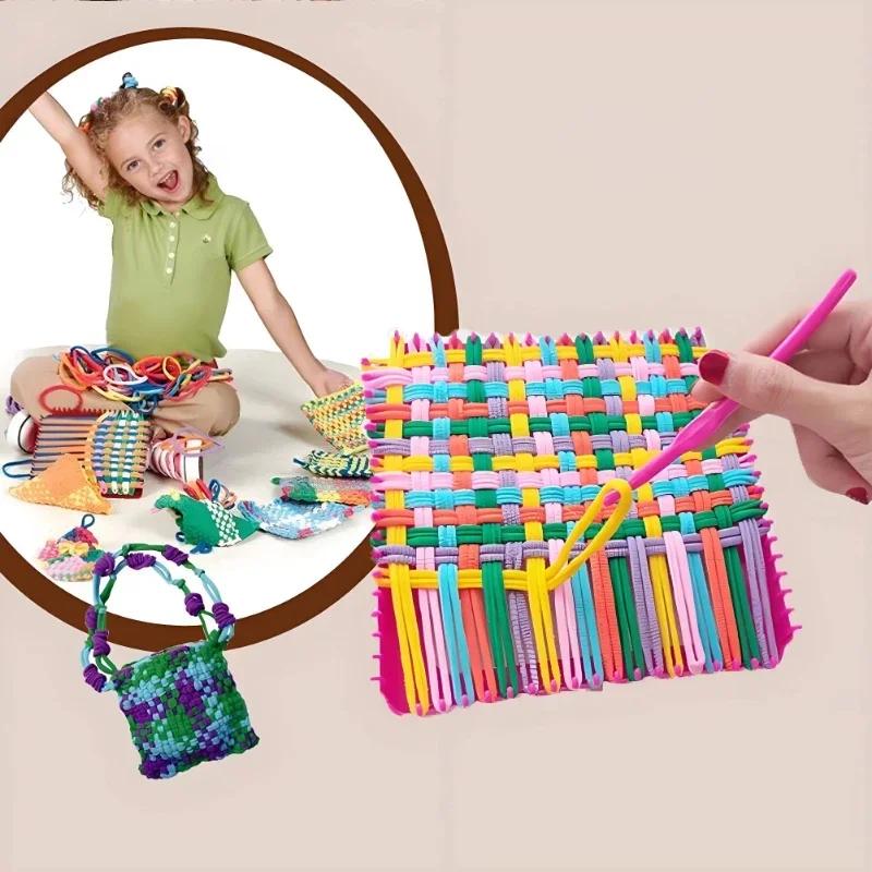Latests Models DIY Handmade Multicolored Elastic Rope Coil Weaving Set Crochet String Tool Arts & Crafts Kit for Kids Gift
