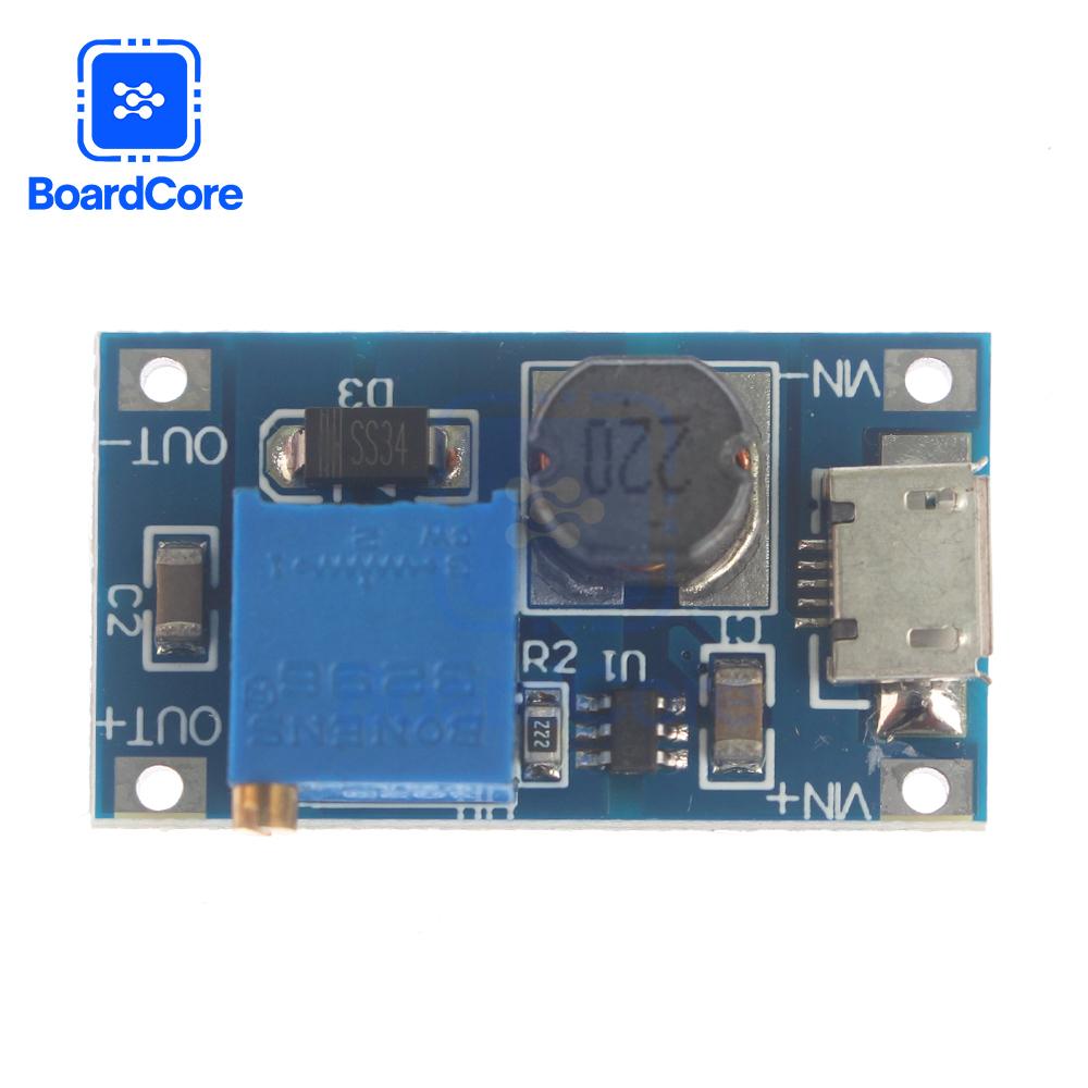 1-10pcs MT3608 Boost Converter 2A DC-DC Adjustable Boost Module Step Up Module with MICRO USB 2V-24V To 5V 9V 12V 28V