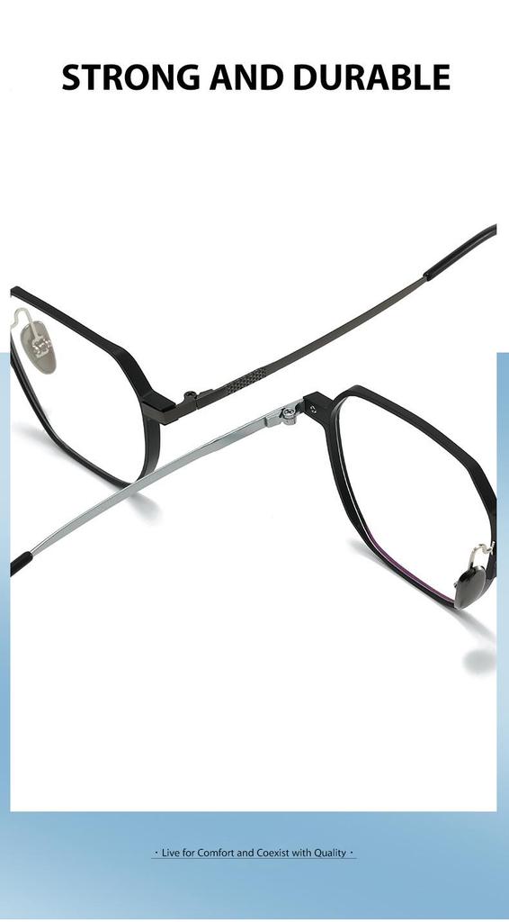 Titanium Anti-Blue Light Glasses, Fashionable Academic Style, Metal Frames, Flat Lenses, Myopia Compatible - Model 2402.