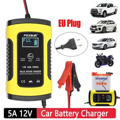 12V Batterieladegerät Digitales LCD-Display Schnelles Lade- und Erhaltungsgerät Mit Pulsreparatur Schnelles Ladegerät Autozubehör EU-Stecker