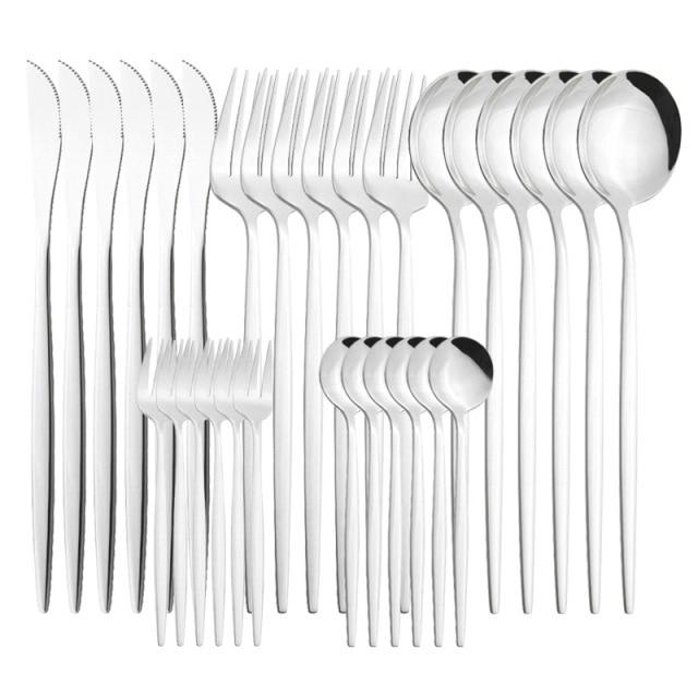 Black Gold Cutlery Set Knives Dessert Fork Tea Spoon Flatware Dinnerware Stainless Steel Dinner Silverware Kitchen Tableware Set